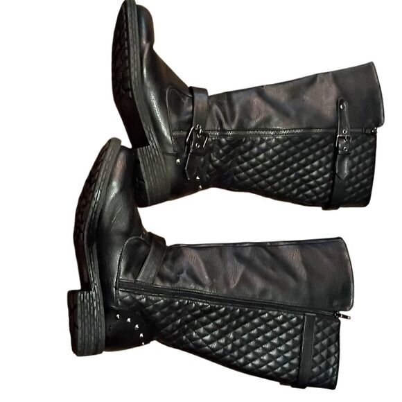 Women's Quilted Knee High Riding Boots Black Size 11 - Picture 6 of 13